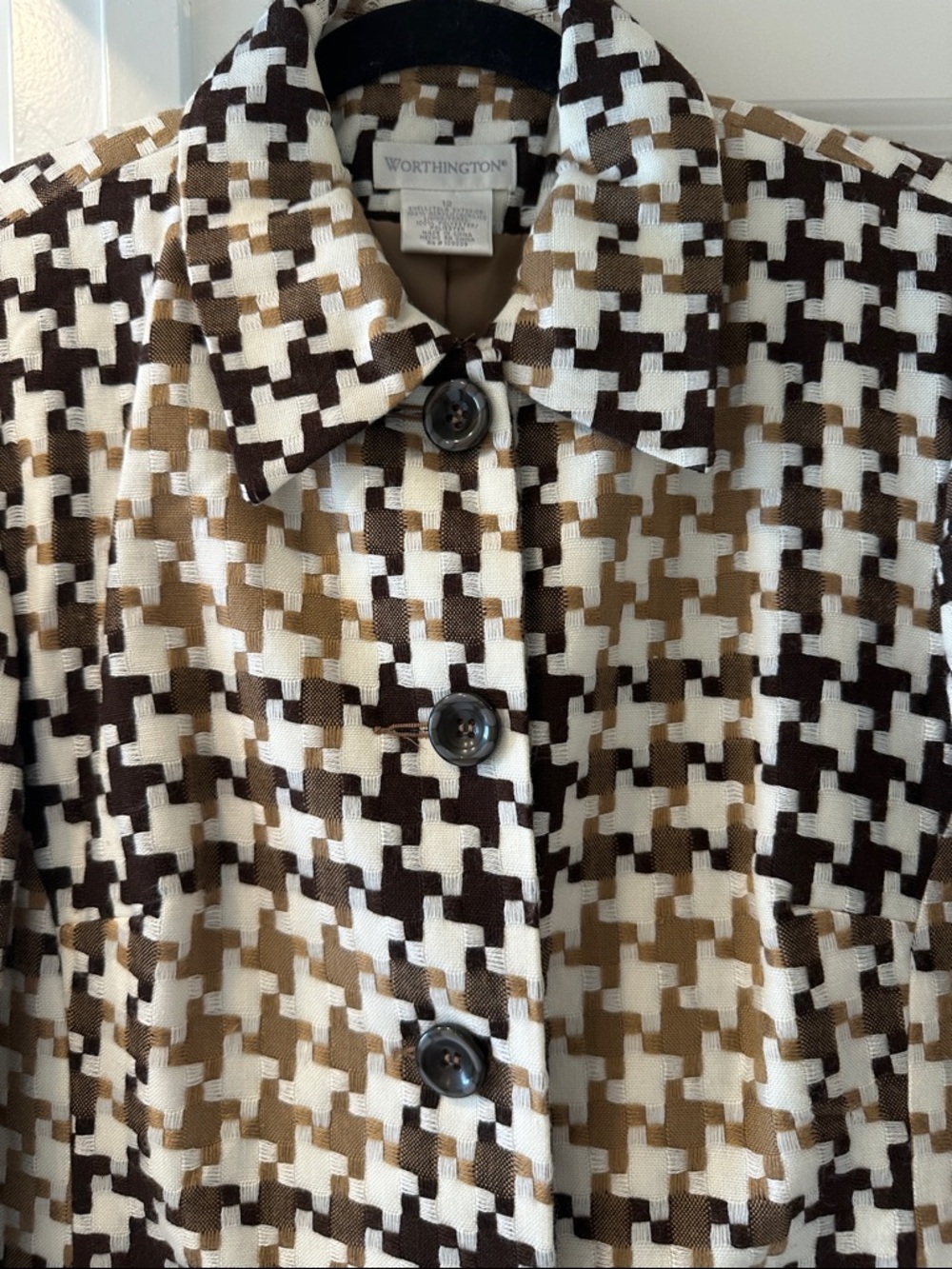 VINTAGE Worthington Brown & White Houndstooth Button-Front Coat